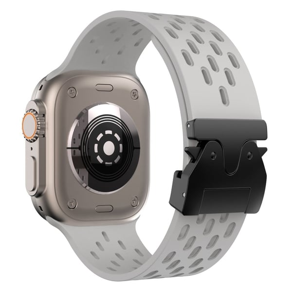 Hul silikonrem Apple Watch Series 10 46mm / Ultra 2 / Ultra 49mm / 9 8 7 45mm / SE (2023) SE (2022) SE 6 5 4 44mm / 3 2 1 42mm - Grå + Svart Spenne