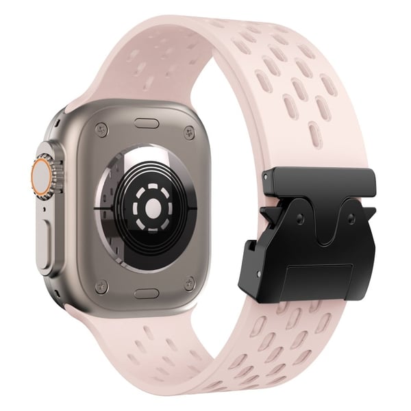 Hul silikonrem Apple Watch Series 10 46mm / Ultra 2 / Ultra 49mm / 9 8 7 45mm / SE (2023) SE (2022) SE 6 5 4 44mm / 3 2 1 42mm - Rosa + Svart Spenne