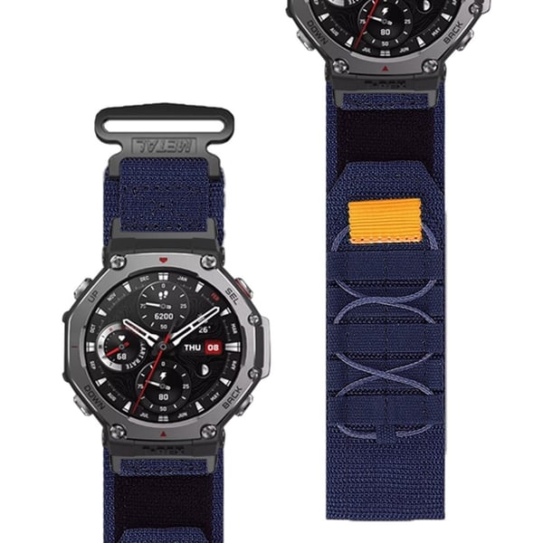 Huami Amazfit T-Rex 3 Nylon Watch Band Loop Fastener håndleddsrem med kontakt - Midnattsblå