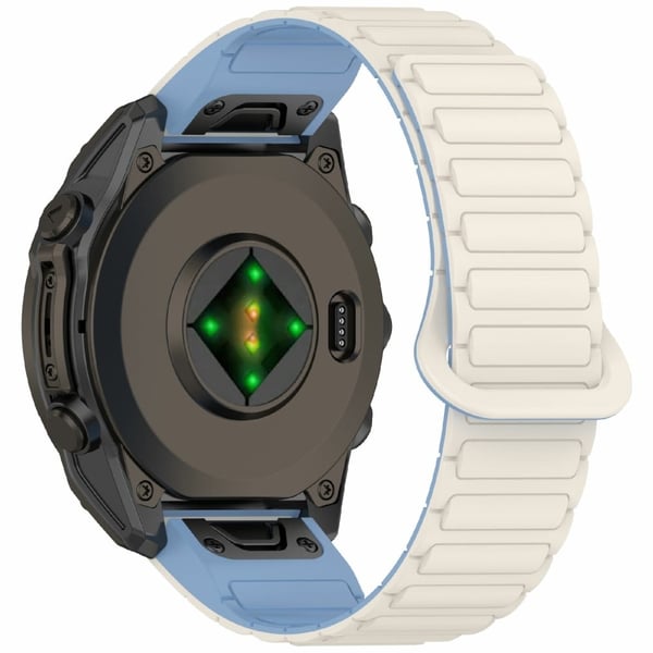 22 mm silikonarmbånd Garmin Fenix 8 47 mm / Fenix E 47 mm / Fenix 7 / Descent G1 Quick Release Magnetic Watch Strap - Hvit + Tåkeblå