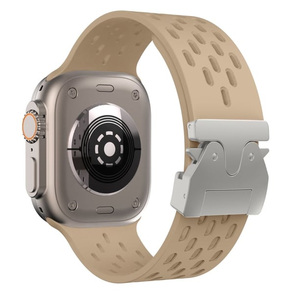 Hul silikonrem Apple Watch Series 10 46mm / Ultra 2 / Ultra 49mm / 9 8 7 45mm / SE (2023) SE (2022) SE 6 5 4 44mm / 3 2 1 42mm - Melkete + Sølvspenne