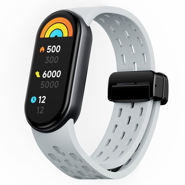 Silikonklokkebånd Xiaomi Smart Band 9 NFC / Band 9 / Band 8 Hul pustende magnetisk spennebånd - Lysegrå