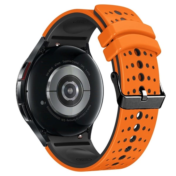 Silikonrem Samsung Galaxy Watch7 44mm 40mm / Watch FE 40mm / Watch6 44mm 40mm Flere hull Dual Color Watchband - Oransje + Svart