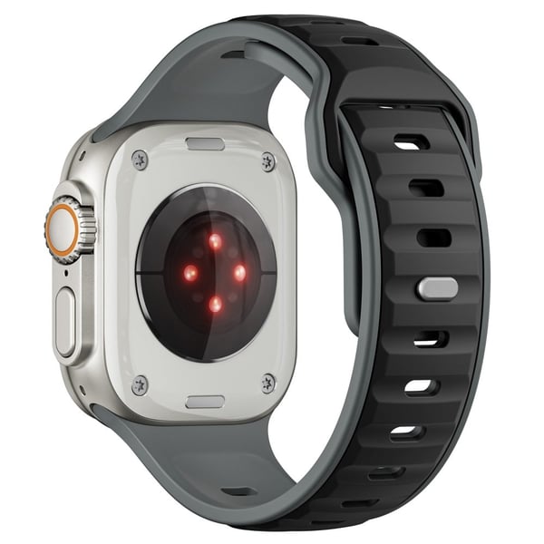Dual Color silikonrem Apple Watch Series 10 46mm / Ultra 2 Ultra 49mm / Series 9 8 7 45mm / SE (2023) SE (2022) SE 6 5 4 44mm / 3 2 1 42mm - Grå + Sva