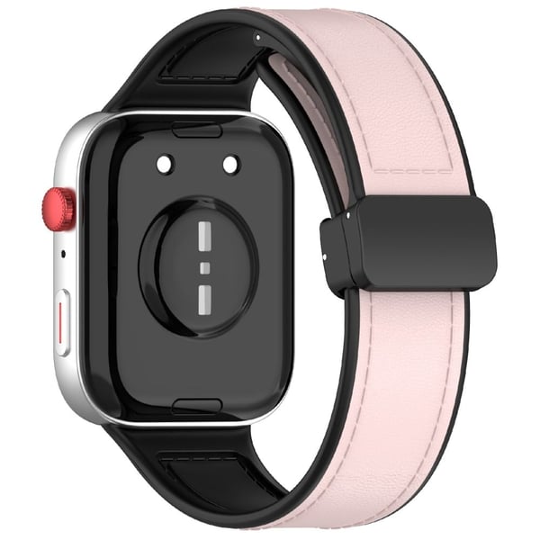 Huawei Watch Fit 3 Klokkerem med magnetisk spenne, lærbelagt silikonrem med metallkontakt - Rosa