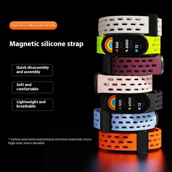 Silikonklokkebånd Xiaomi Smart Band 9 NFC / Band 9 / Band 8 Hul pustende magnetisk spennebånd - Fluorescerende Grønn