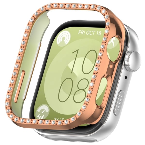Huawei Watch Fit 3 Watch Case Diamond Decor Half Coverage ontto PC katsella suojakansi - Galvanointi Ruusukulta