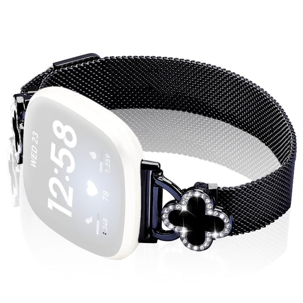 Fitbit Versa 3 / Sense Milanese Band Galvanisert klokkerem i rustfritt stål med kløvertilkobling, str: S - Svart