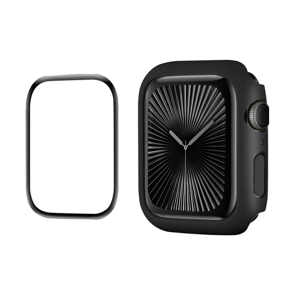 Apple Watch Series 10 42 mm ENKAY HAT PRINCE Ensfarget PC-klokkeveske med støtsikkert deksel med heldekkende myk PMMA-film - Svart