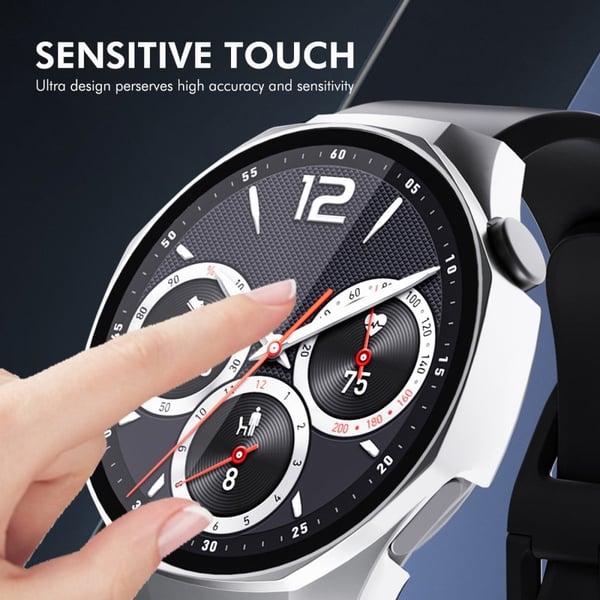 Huawei Watch GT 5 Pro 46 mm ENKAY Hat-Prince 2-i-1 gummiert hard PC-ramme med 9H skjermbeskytter i herdet glass - Sølv