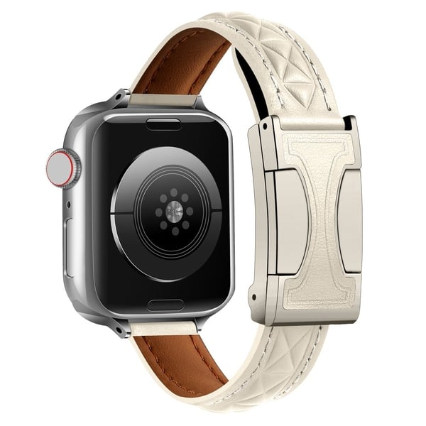 Apple Watch Series 10 46 mm klokkerem i ekte lær med magnetisk dobbel C-spenne - Beige