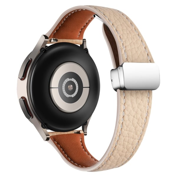 Samsung Galaxy Watch3 45 mm / Watch 46 mm lærarmbånd 22 mm litchi-teksturrem med sammenleggbar spenne - Aprikos