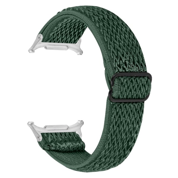 Samsung Galaxy Watch Ultra 47mm Nylon Klockarmband Justerbart Elastiskt Armband med Silver Kontakt - Militärgrön