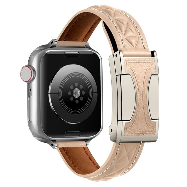 Apple Watch Series 10 46 mm klokkerem i ekte lær med magnetisk dobbel C-spenne - Aprikos