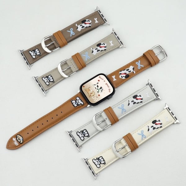 Brodert vegansk lærarmbånd Apple Watch Series 10 42mm - Grå