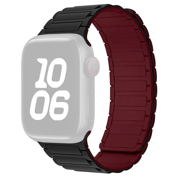 Magnetisk silikonarmbånd Apple Watch Series 10 42 mm med tre vulster - Svart / Vinrød