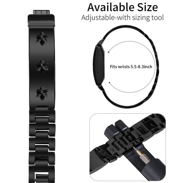 Fitbit Inspire 2 udskiftningsrem metalurrem snefnugmønster - Sort