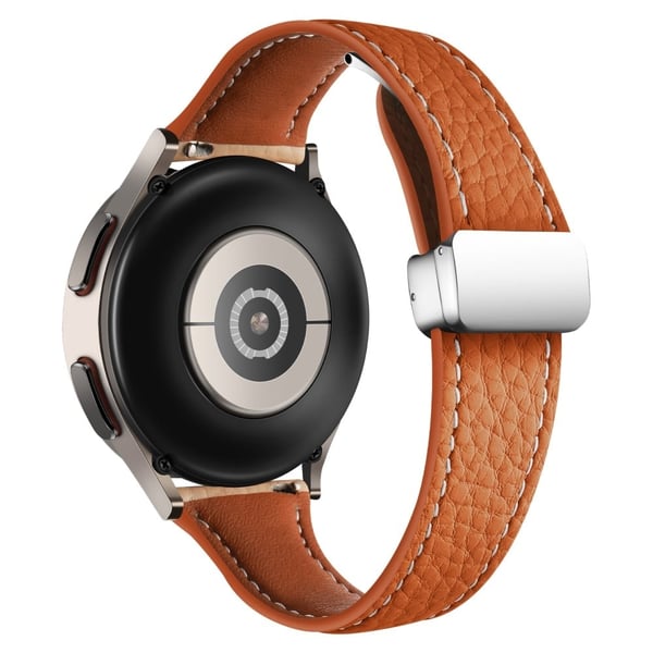 Samsung Galaxy Watch3 45 mm / Watch 46 mm lærarmbånd 22 mm litchi-teksturrem med sammenleggbar spenne - Oransje