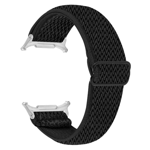 Samsung Galaxy Watch Ultra 47mm Nylon Watch Band Justerbar elastisk håndledsrem med sølvstik - Sort