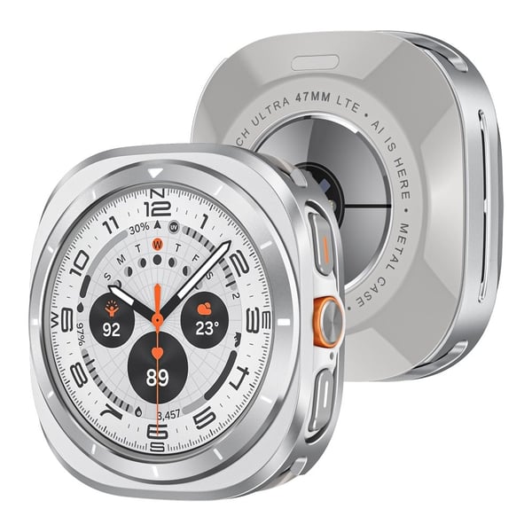 Samsung Galaxy Watch Ultra 47 mm urkasse i aluminiumslegering og støtsikkert beskyttelsesdeksel - Sølv + Hvit