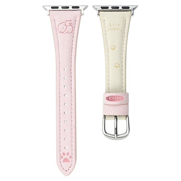 Tegneserie Vegansk lærarmbånd Apple Watch Series 10 42mm - Rosa + Hvit