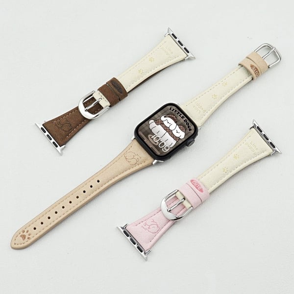 Tegneserie Vegansk lærarmbånd Apple Watch Series 10 42mm - Rosa + Hvit