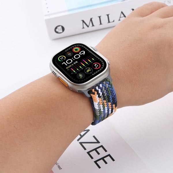 Håndleddsrem Apple Watch Series 10 42 mm fallskjermspenne flettet nylonarmbånd - Starlight Svart