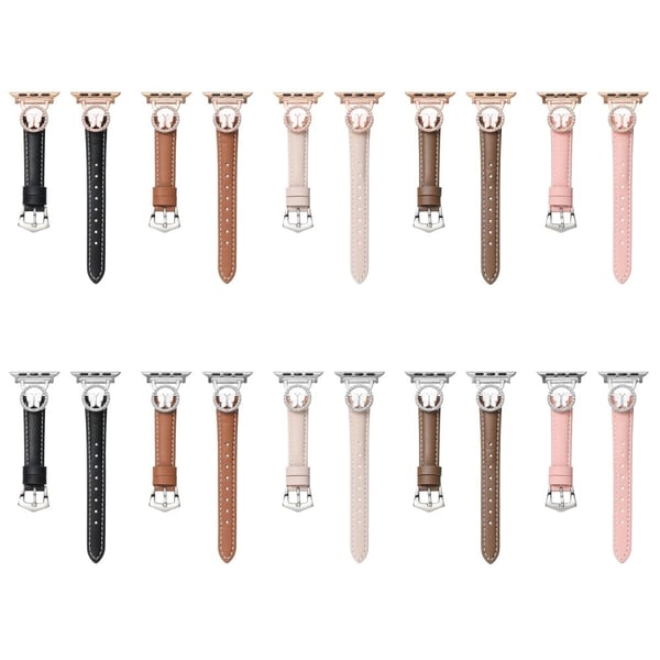 Lærrem Apple Watch Series 10 42mm Rhinestone Butterfly Band - Svart + Sølvspenne