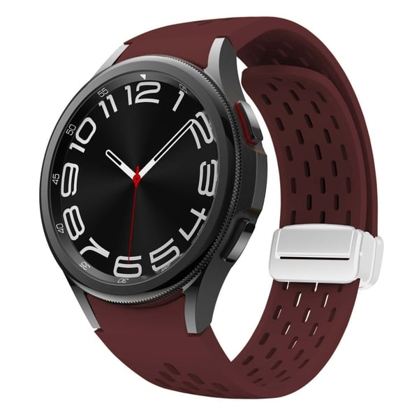 Silikonrem Samsung Galaxy Watch7 / Watch6 / Watch 5 44mm 40mm håndleddsrem med sølvfarget magnetisk spenne - Vinrød