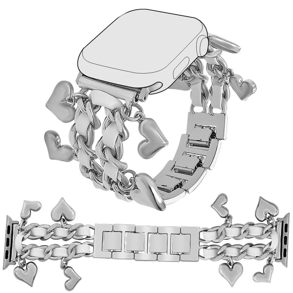Klokkerem Apple Watch Series 10 42 mm legering og lærrem med hjerteanheng - Sølv