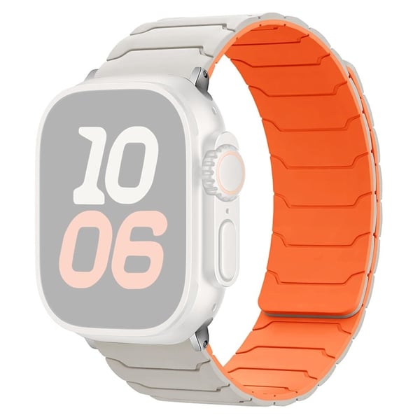 Silikonrem Apple Watch Series 10 42 mm magnetisk bånd - Stjernelys + Oransje