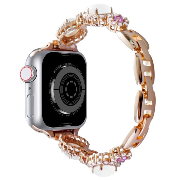 Apple Watch Series 10 46 mm metallarmbånd med edelsteindesign - Rose Gull