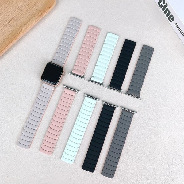 Silikonrem Apple Watch Series 10 42 mm magnetisk bånd - Svart + Oransje