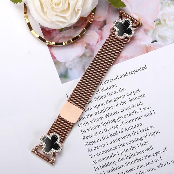 Huami Amazfit GTR 42mm Milanese Band rustfritt stål klokkerem kløverdekor, str: S - Rose Gull / Svart Skall