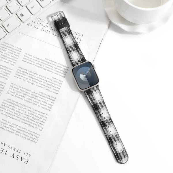 Urarmbånd Apple Watch Series 10 46mm Wool Fabric Grid Watch Strap - Rutenett Svart Hvit