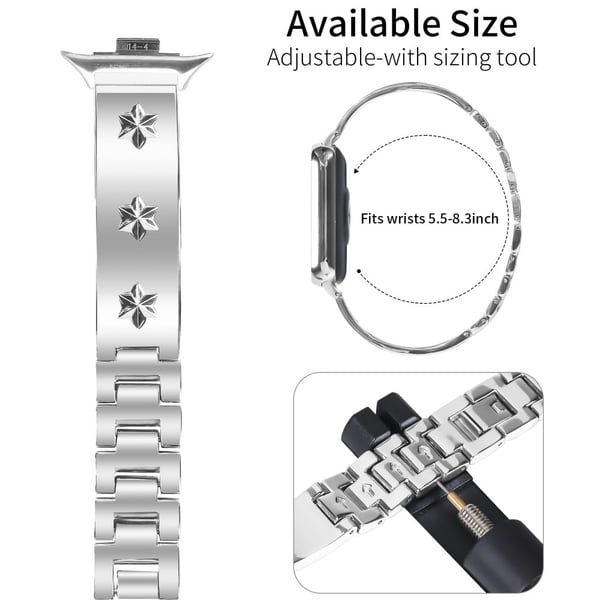 Xiaomi Smart Band 8 Pro erstatningsrem metallklokkearmbånd snøfnuggmønster, sølv