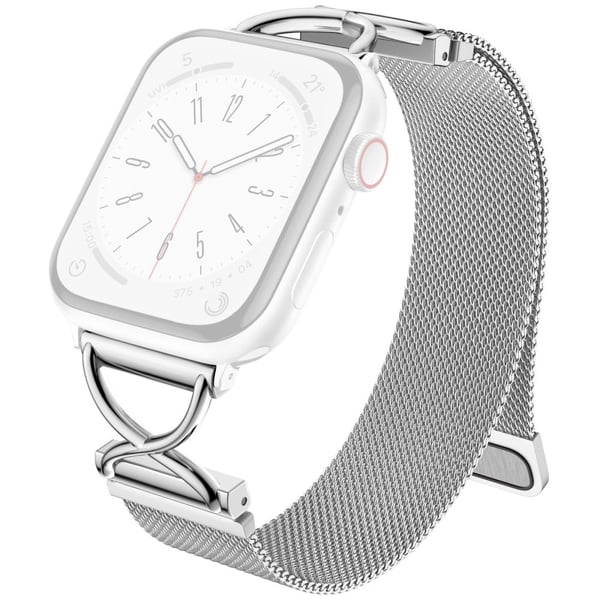 LEMONDA Apple Watch Series 10 46 mm metallreim Milanese-klokkebånd i størrelse S - Sølv