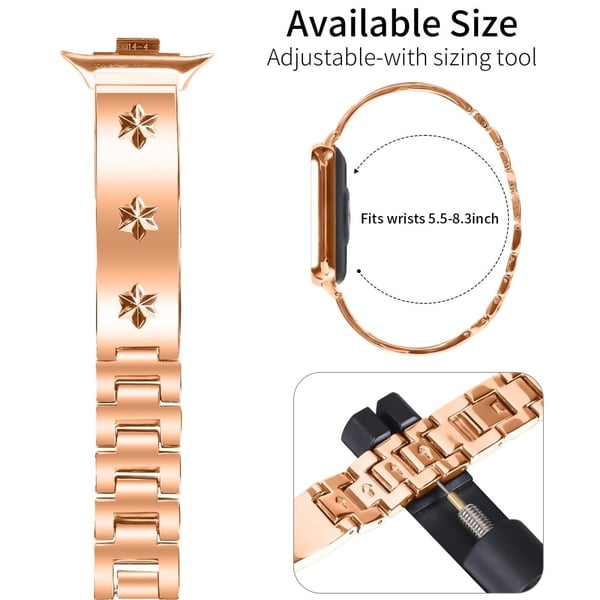 Erstatningsrem Xiaomi Smart Band 8 Pro Metallklokkearmbånd med snøfnuggmønster - Rose Gull