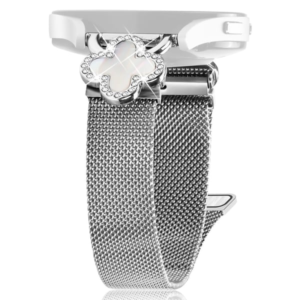 Verizon GizmoWatch Disney Edition Milanese Band Metal Magnetic Watch Strap Clover Decor, Str: L - Sølv / Sølv