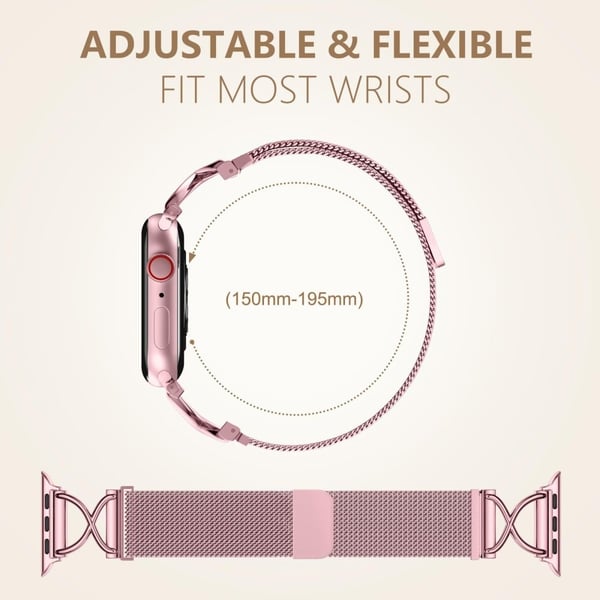 LEMONDA Apple Watch Series 10 46 mm metallreim Milanese-klokkebånd i størrelse S - Rosa Rose