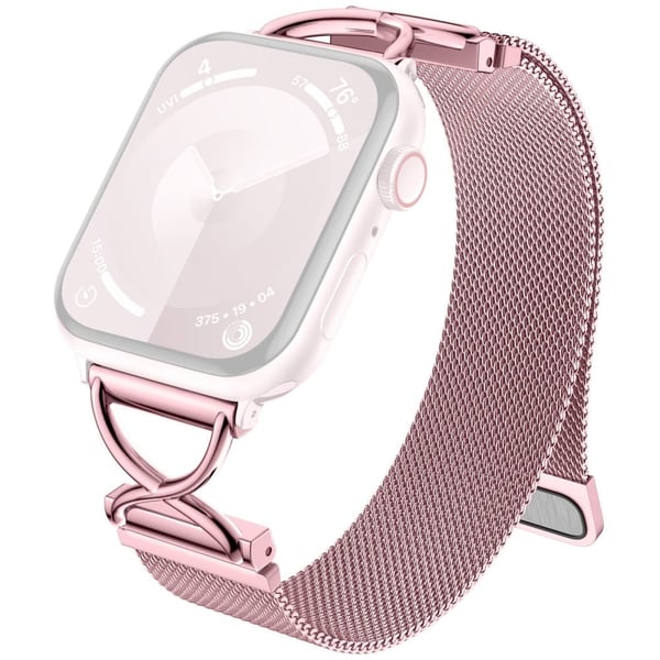 LEMONDA Apple Watch Series 10 46 mm metallreim Milanese-klokkebånd i størrelse S - Rosa Rose
