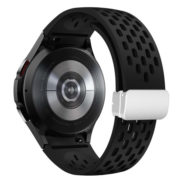 Silikone rem Samsung Galaxy Watch7 / Watch6 / Watch 5 44mm 40mm håndledsrem med sølv magnetisk spænde - Sort
