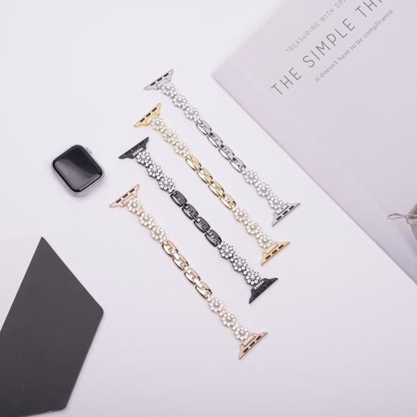 Armbånd Apple Watch Series 10 46 mm metallarmbånd med glitrende perler - Svart