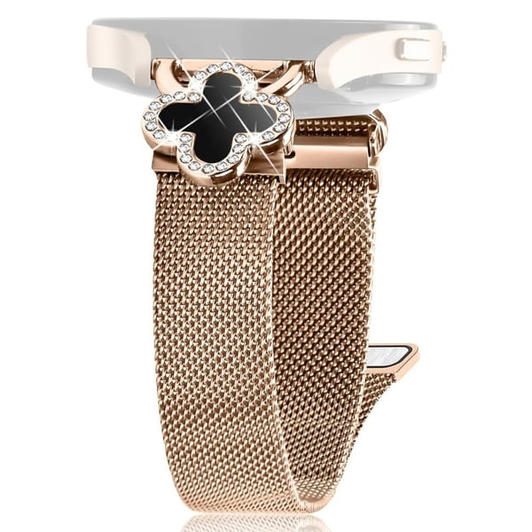 Garmin Forerunner 55 / Venu Milanese Band Clover Decor Electroplated Stainless Steel Strap, str: L - Rose Gull / Svart