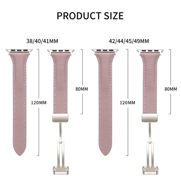 Lærarmbånd Apple Watch Series 10 42mm Litchi Texture-armbånd med sammenleggbar spenne - Aprikos