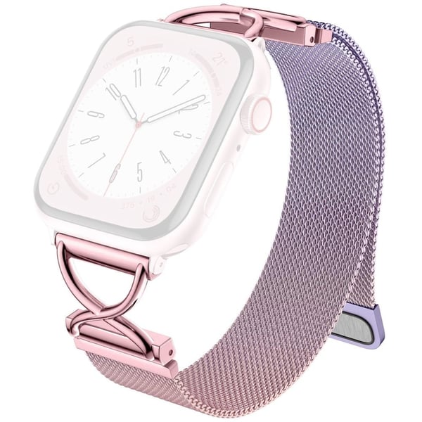 LEMONDA Apple Watch Series 10 46 mm metallreim Milanese-klokkebånd i størrelse S - Gradient Rosa Rosa