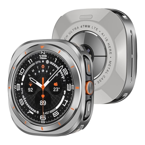 Samsung Galaxy Watch Ultra 47 mm urkasse i aluminiumslegering og støtsikkert beskyttelsesdeksel - Grå + Oransje