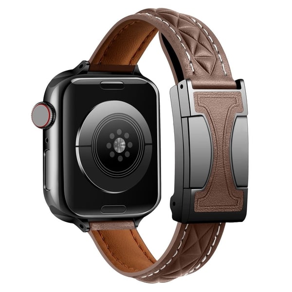 Apple Watch Series 10 46 mm klokkerem i ekte lær med magnetisk dobbel C-spenne - Solbrun