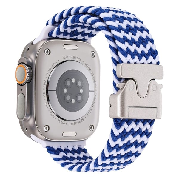 Håndleddsrem Apple Watch Series 10 42 mm fallskjermspenne flettet nylonarmbånd - Bølgeblå Og Hvit