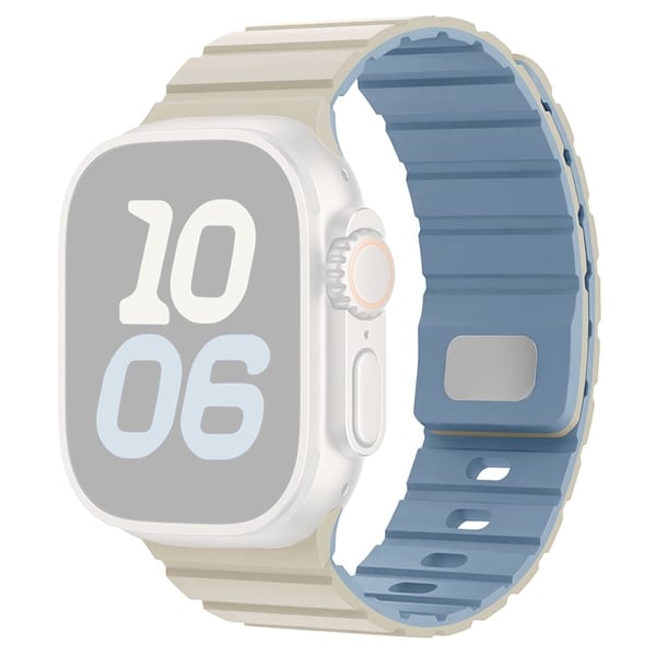 Silikonarmbånd Apple Watch Series 10 42 mm magnetisk hurtigutløserrem - Hvit + Tåkeblå